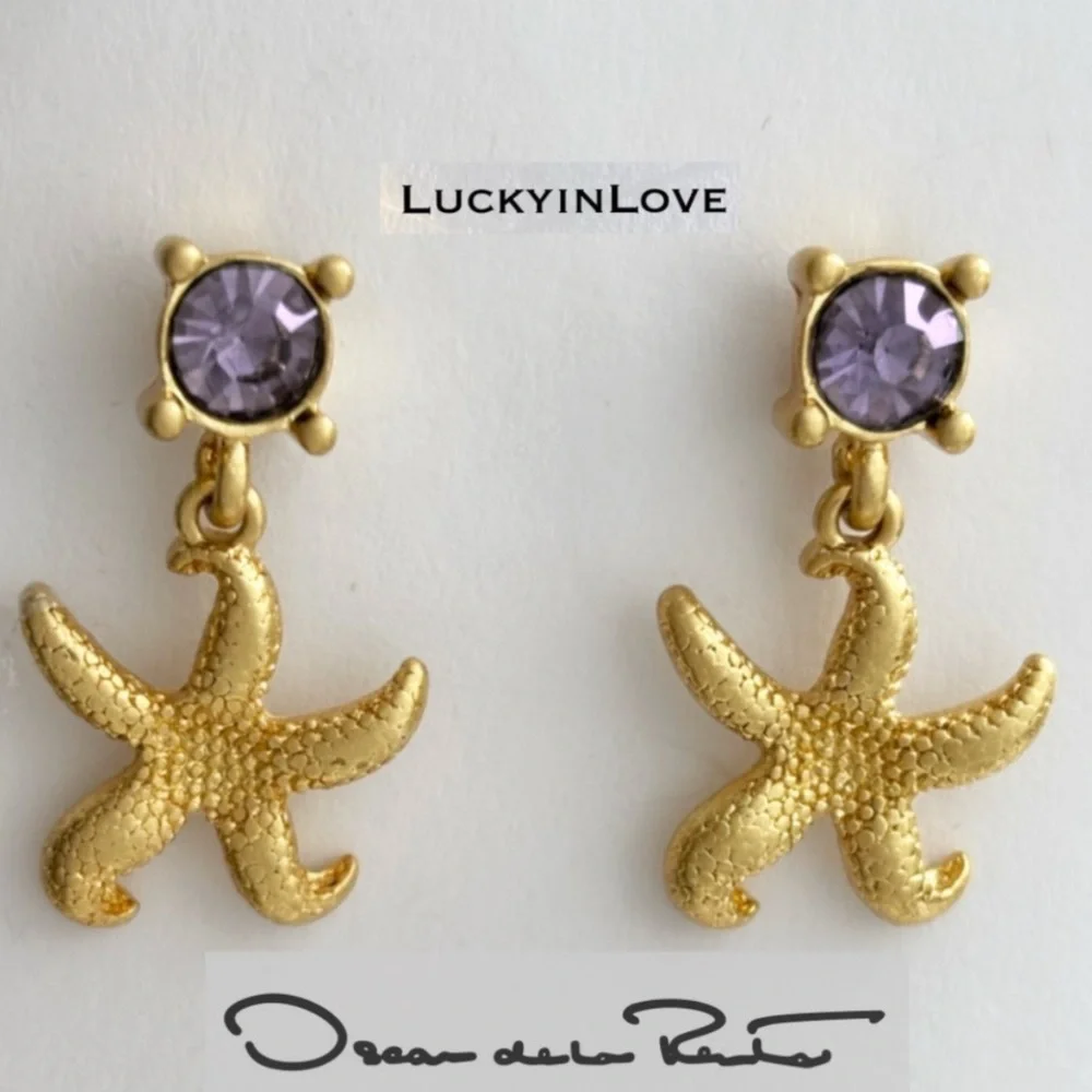 Oscar de la Renta Starfish Crystal drop earrings Tanzanite Crystal